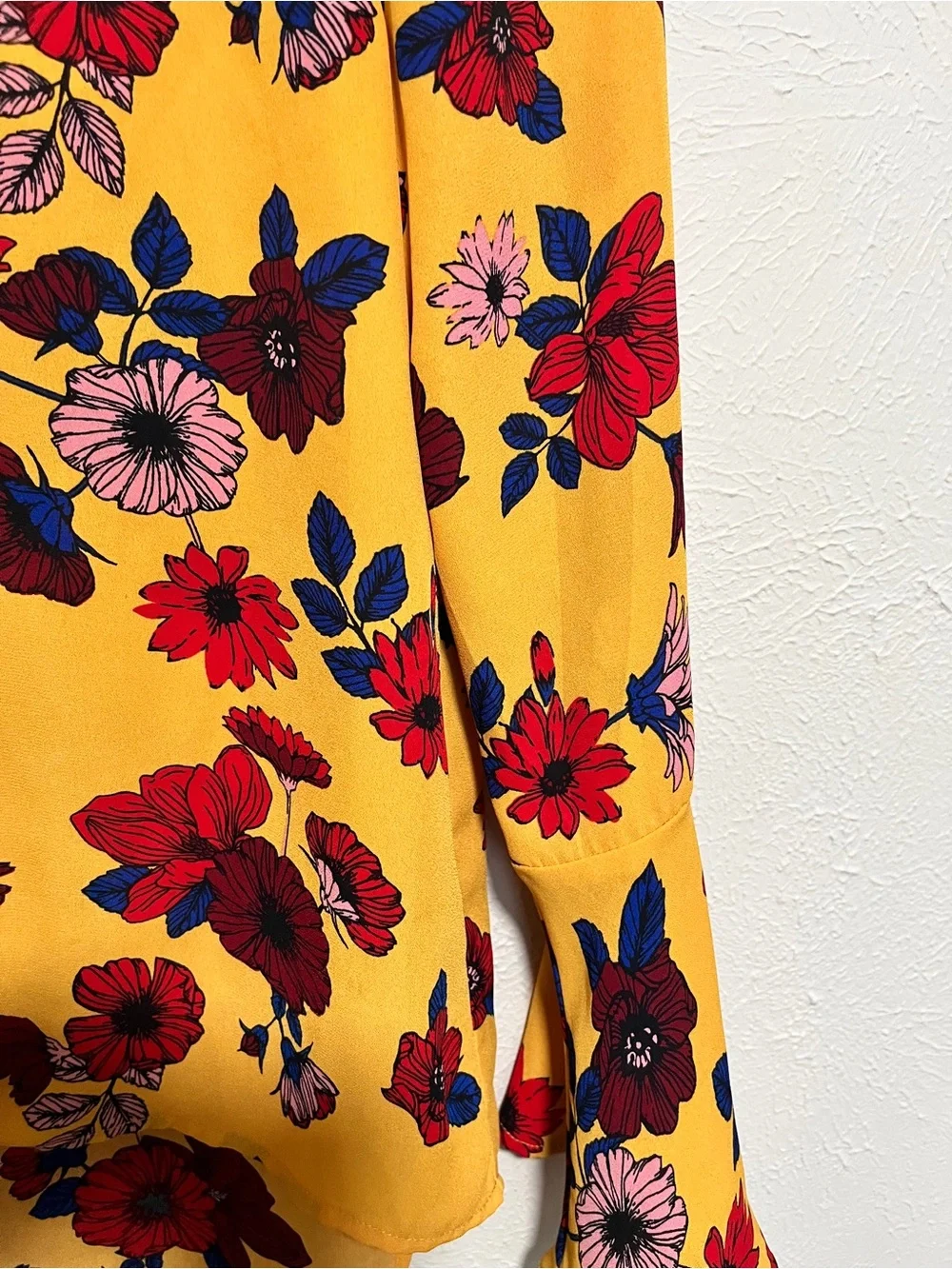 art class Mustard Floral Tie-Front Blouse
